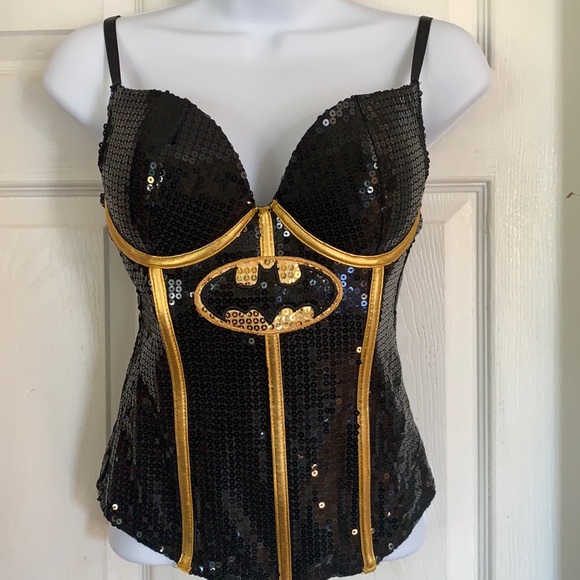 Tops - Black Sequin Batman Top spaghetti straps